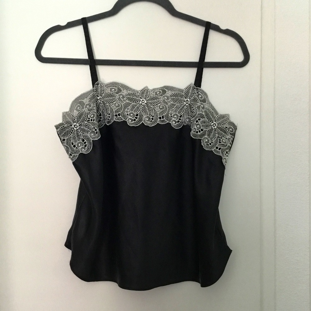 Embroidered Lace Satin Spaghetti Strap Camisole